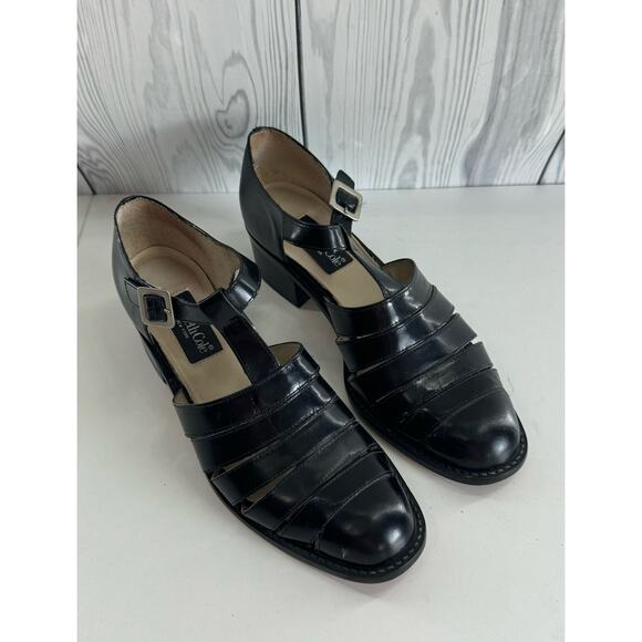 VTG Women’s Kenneth Cole Caged Fisherman Leather MaryJane Size 8M Black - Picture 1 of 7